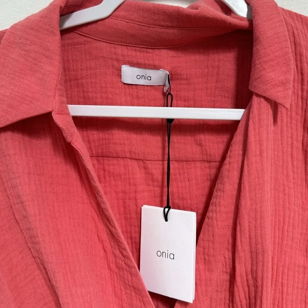 Onia oversized shirt wrap in spiced coral